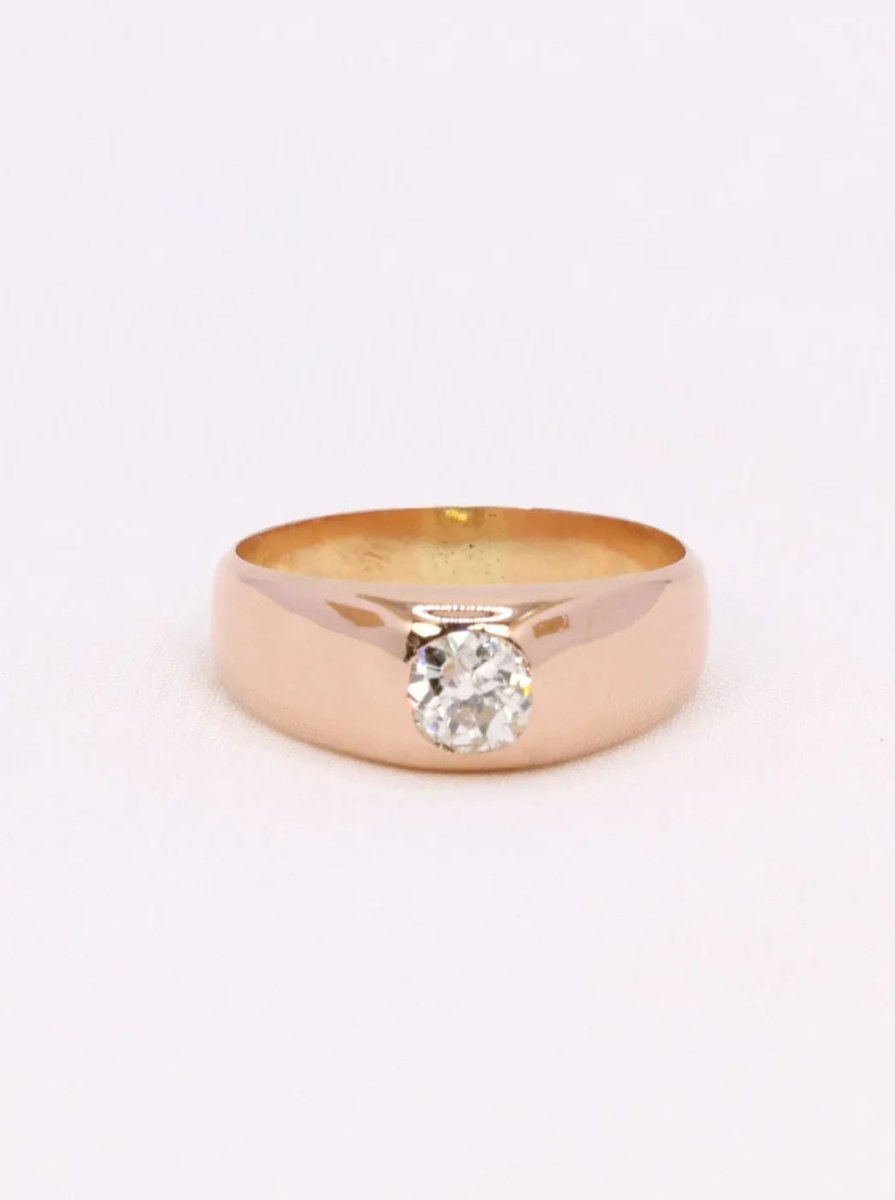 Bague jonc or rose diamant taille ancienne 0.5ct - Castafiore