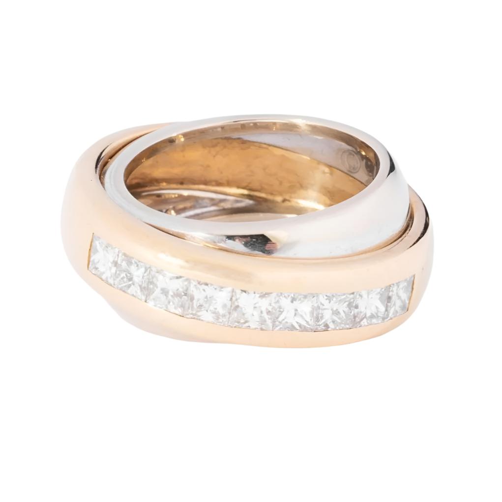 Bague jonc signée Cartier bi-colore en diamants princesses - Castafiore