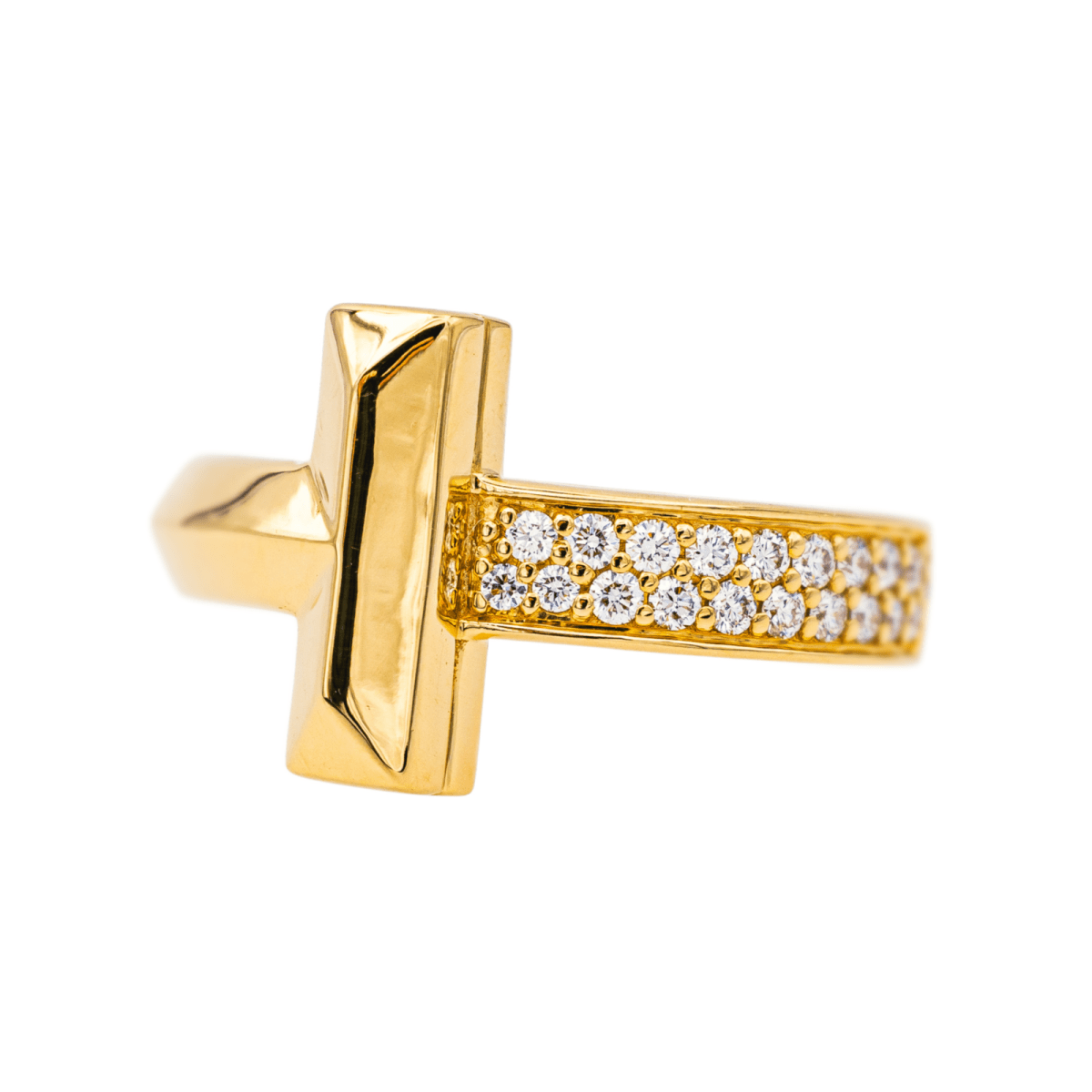 Bague Jonc TIFFANY & CO. "T" en or jaune et diamants - Castafiore