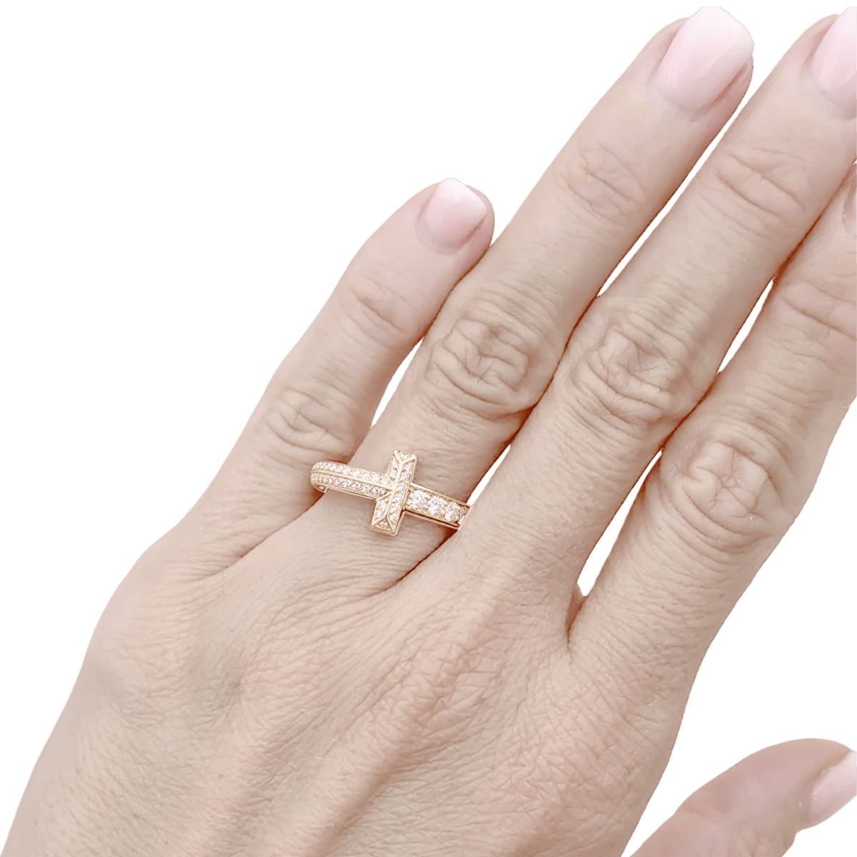 Bague Jonc TIFFANY & CO. "Tiffany T" en or rose et diamants - Castafiore