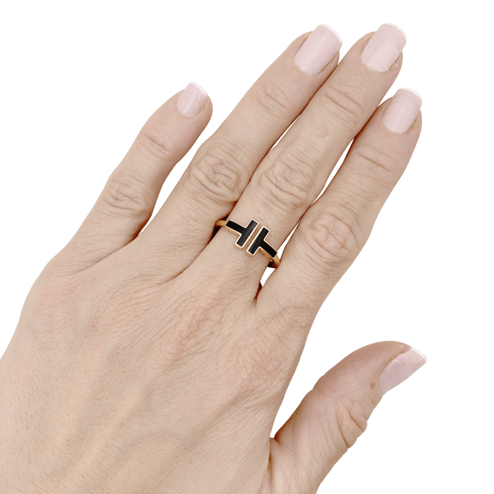 Bague Jonc TIFFANY & CO. "Wire" en or rose et onyx - Castafiore