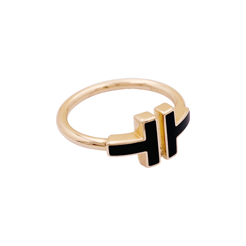 Bague Jonc TIFFANY & CO. "Wire" en or rose et onyx - Castafiore