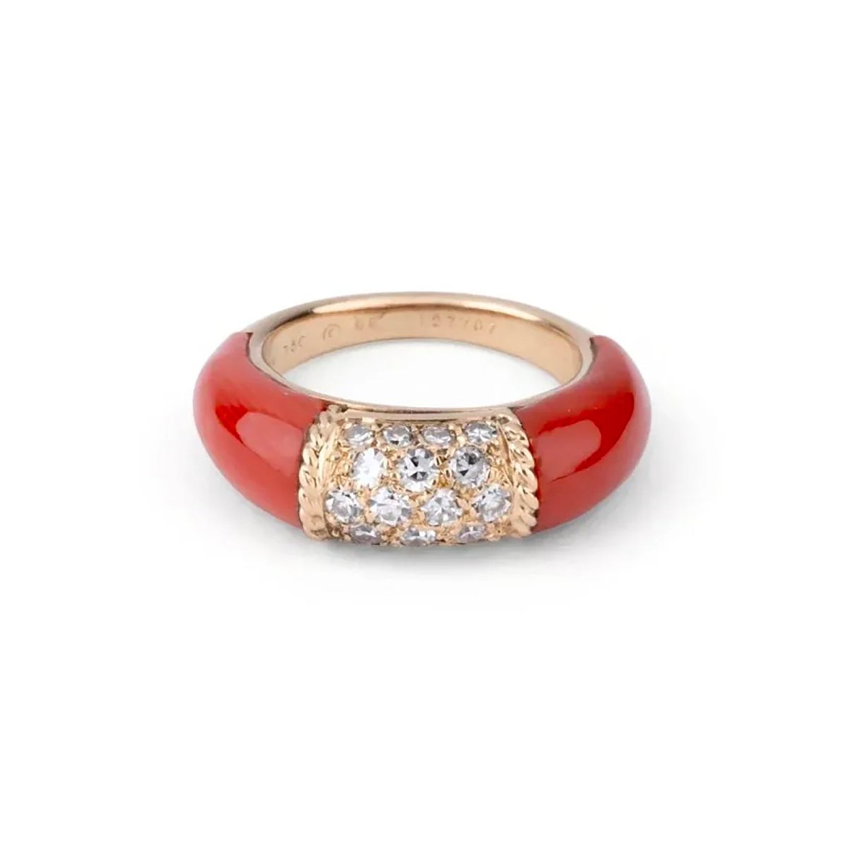 Bague Jonc VAN CLEEF & ARPELS "Philippine" en or jaune, corail et diamants - Castafiore