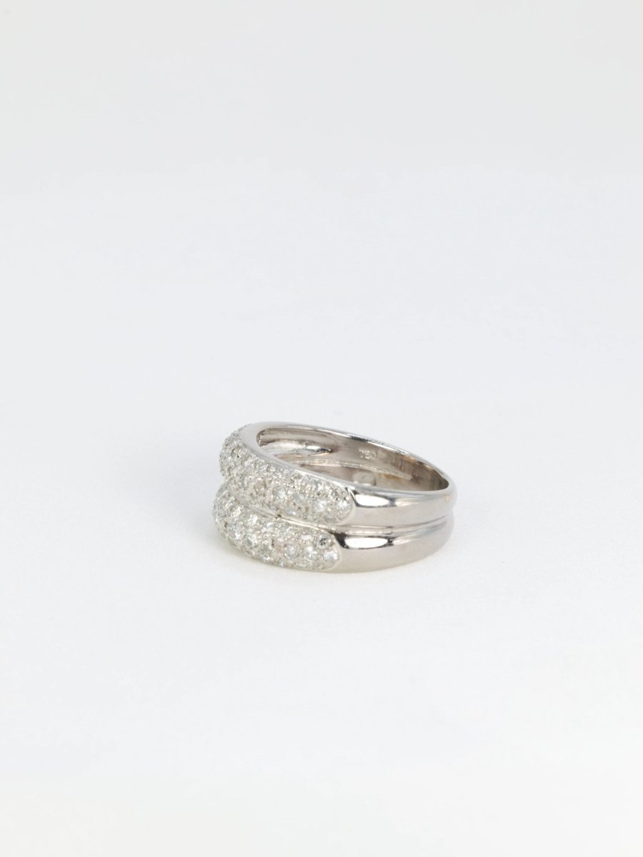 Bague jonc vintage double corps en or blanc et diamants - Castafiore