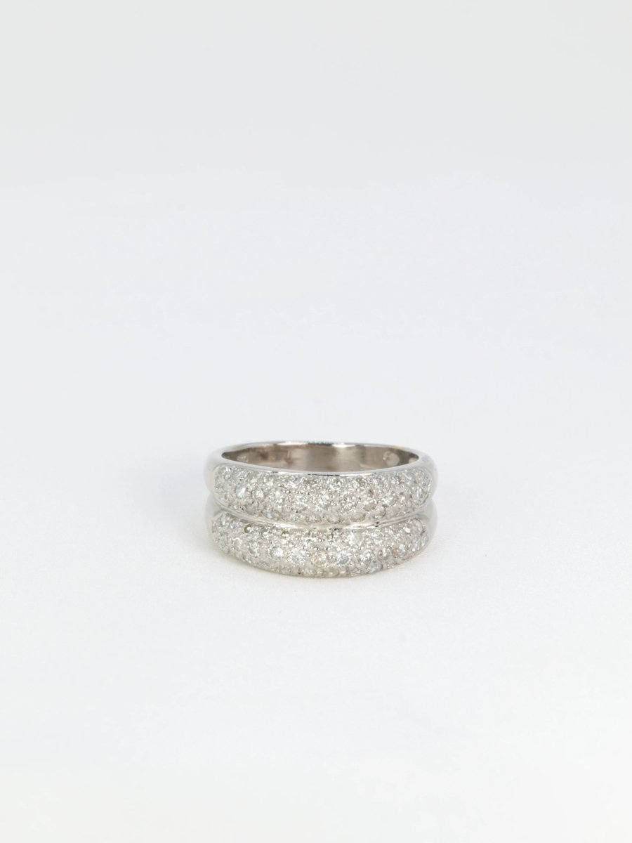 Bague jonc vintage double corps en or blanc et diamants - Castafiore