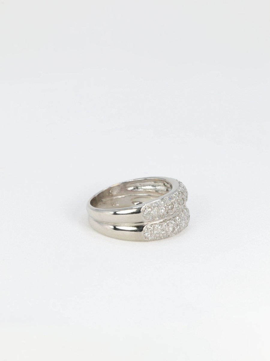 Bague jonc vintage double corps en or blanc et diamants - Castafiore