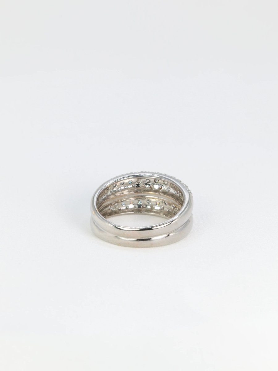 Bague jonc vintage double corps en or blanc et diamants - Castafiore