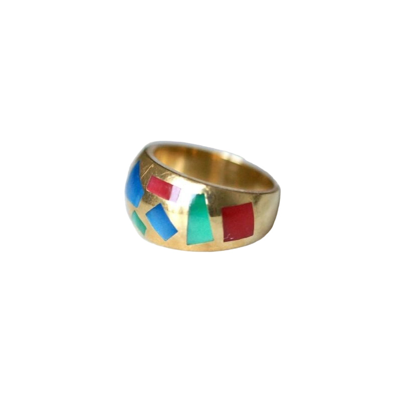 Bague jonc vintage en or jaune et mosaïque, Alain Clozeau - Castafiore