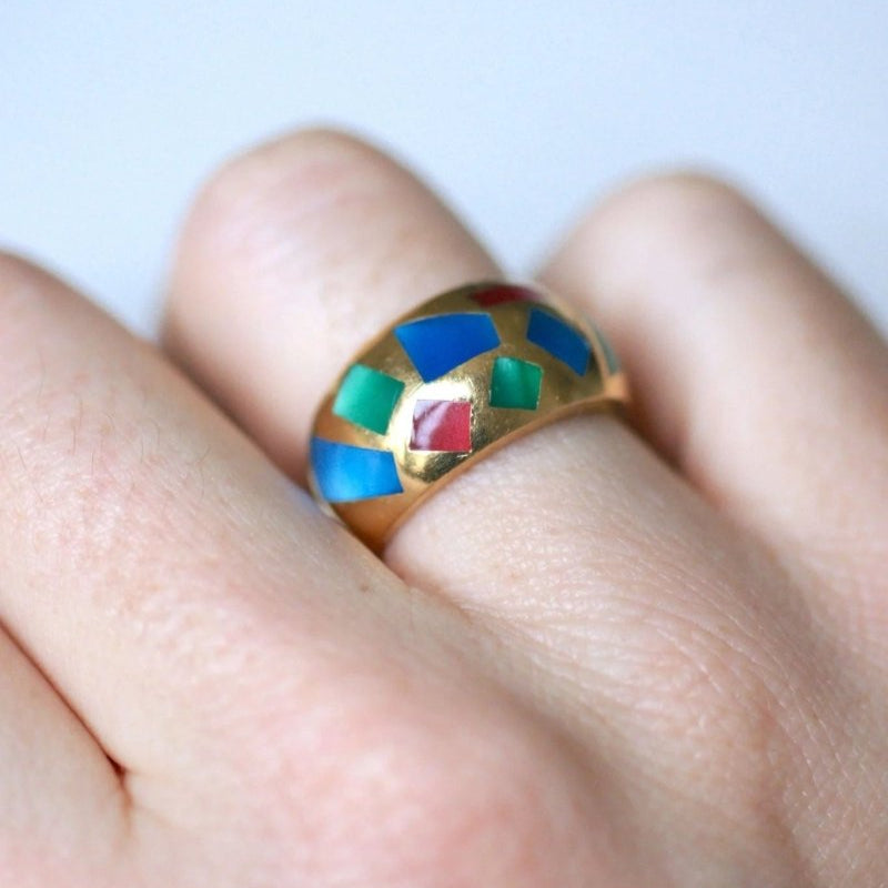 Bague jonc vintage en or jaune et mosaïque, Alain Clozeau - Castafiore