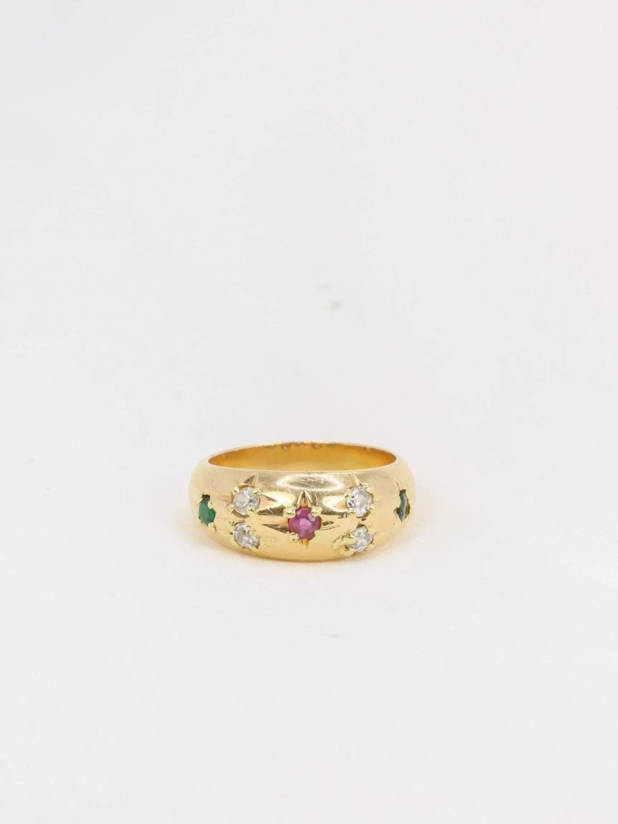 Bague jonc vintage or émeraudes rubis diamants - Castafiore