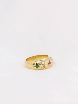 Bague jonc vintage or émeraudes rubis diamants - Castafiore