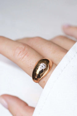 Bague jonc vintage or rose et diamant - Castafiore