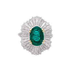 Bague "Jupe" en or jaune, platine, émeraude et diamants - Castafiore