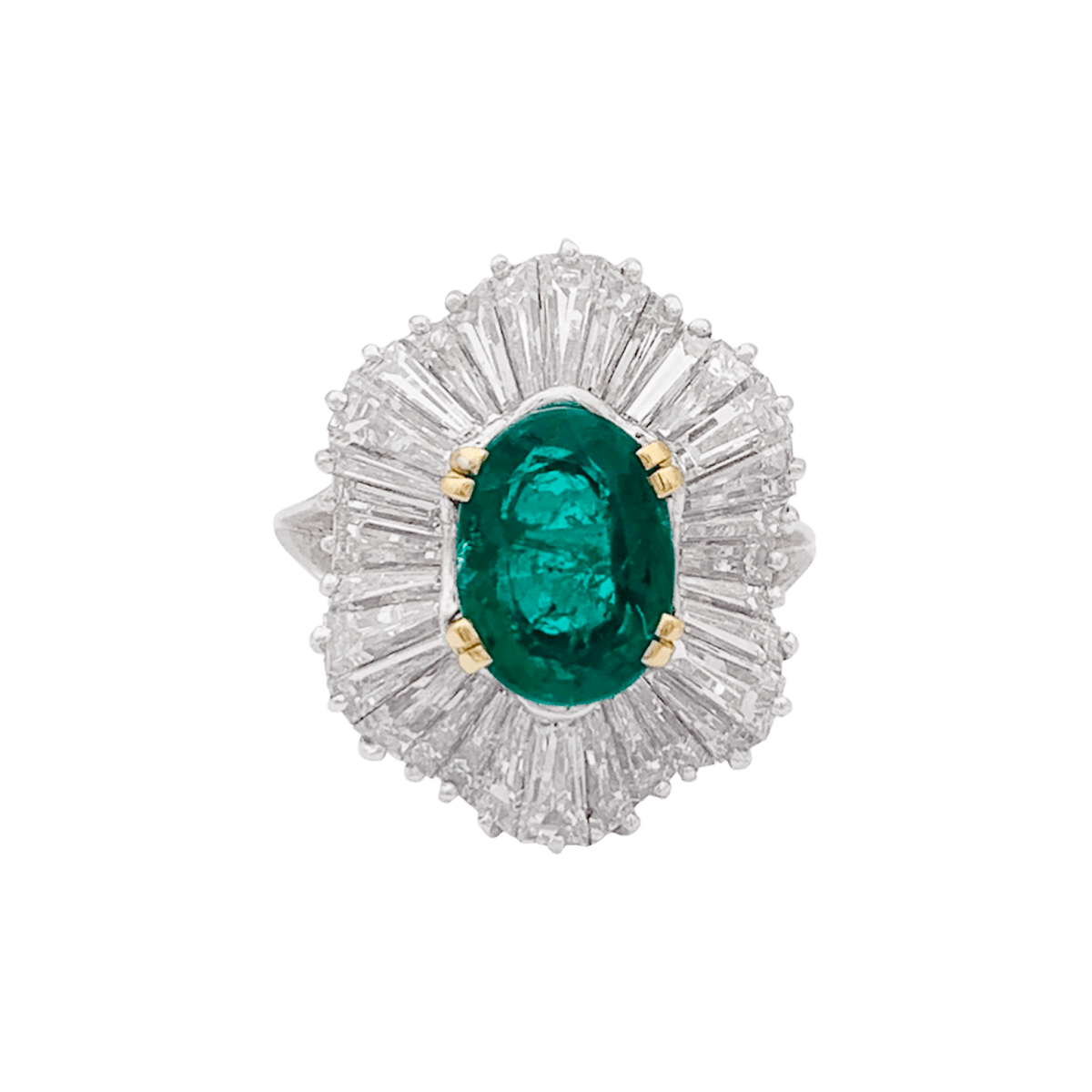 Bague "Jupe" en or jaune, platine, émeraude et diamants - Castafiore