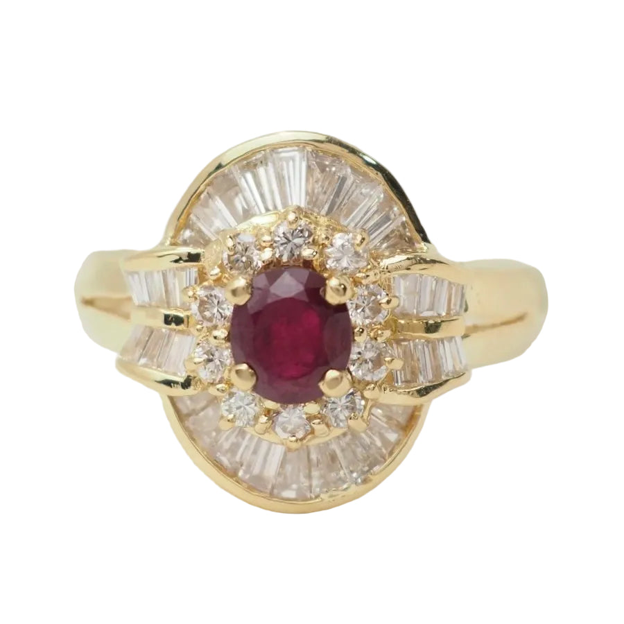 Bague jupe en or jaune, rubis et diamants - Castafiore