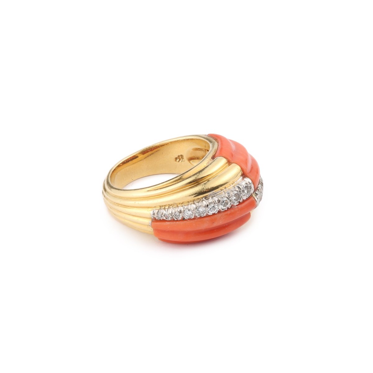 Bague Kutchinsky Corail Diamants Or Jaune 18 Carats - Castafiore
