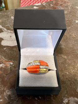Bague Kutchinsky Corail Diamants Or Jaune 18 Carats - Castafiore