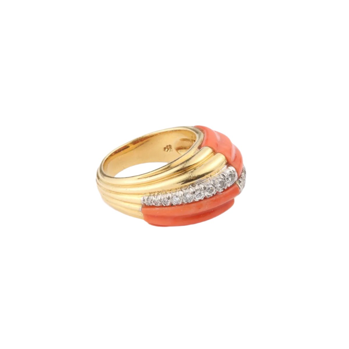 Bague Kutchinsky Corail Diamants Or Jaune 18 Carats - Castafiore