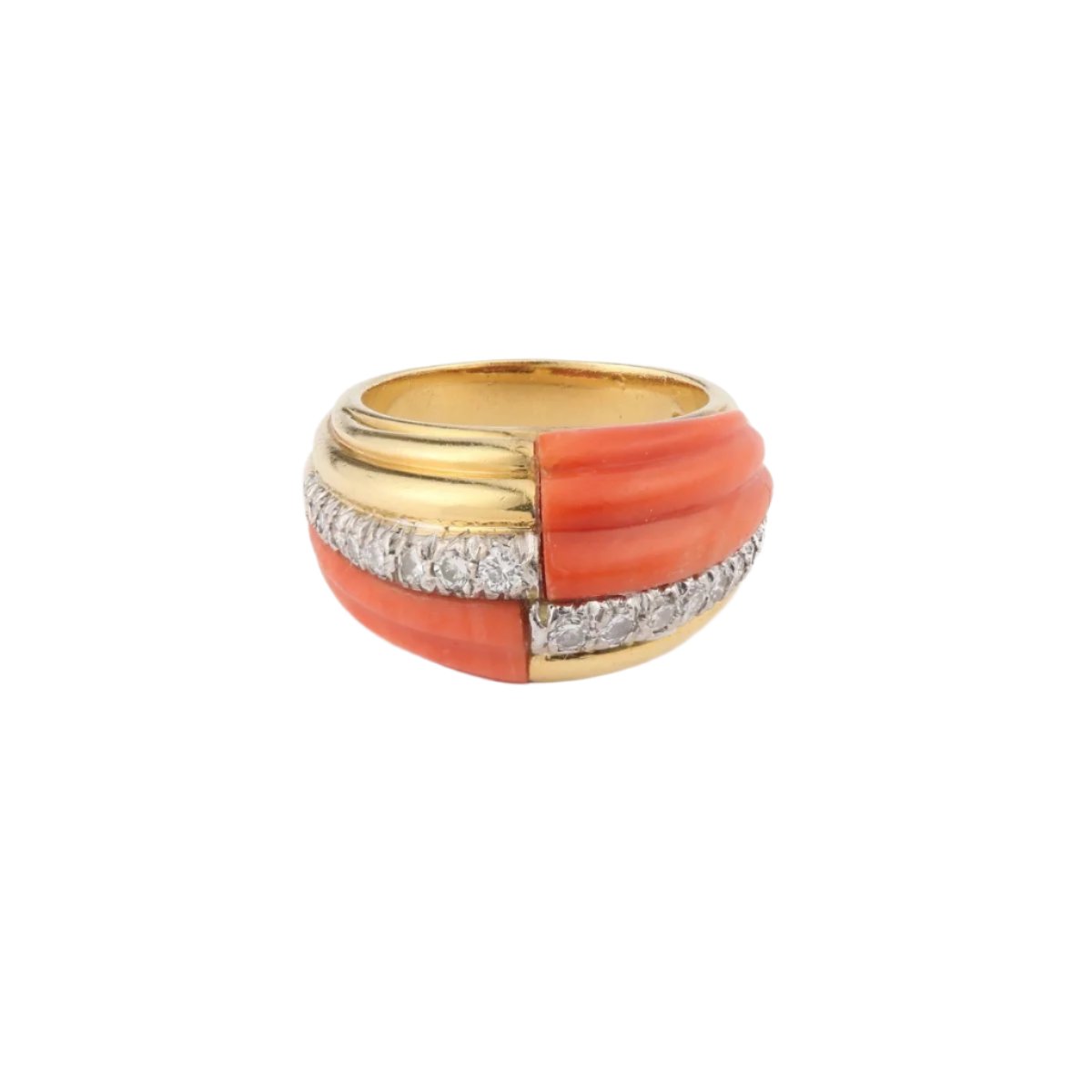 Bague Kutchinsky Corail Diamants Or Jaune 18 Carats - Castafiore