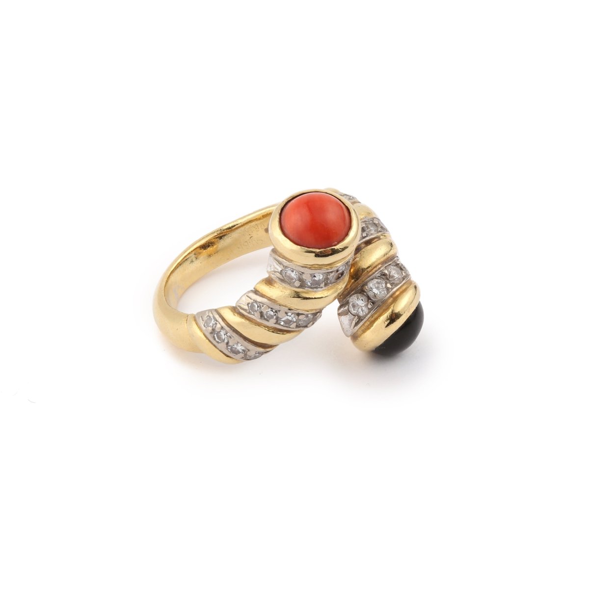 Bague Kutchinsky Toi & Moi Corail Onyx Diamants Or Jaune 18 Carats - Castafiore