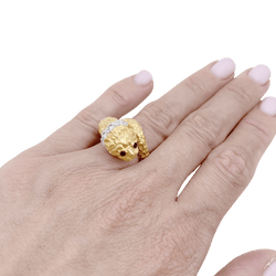Bague LALAOUNIS "Animal Head" en or jaune, or blanc, rubis et diamants - Castafiore