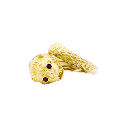 Bague LALAOUNIS "Animal Head" en or jaune, or blanc, rubis et diamants - Castafiore
