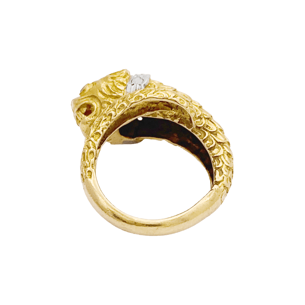 Bague LALAOUNIS "Animal Head" en or jaune, or blanc, rubis et diamants - Castafiore