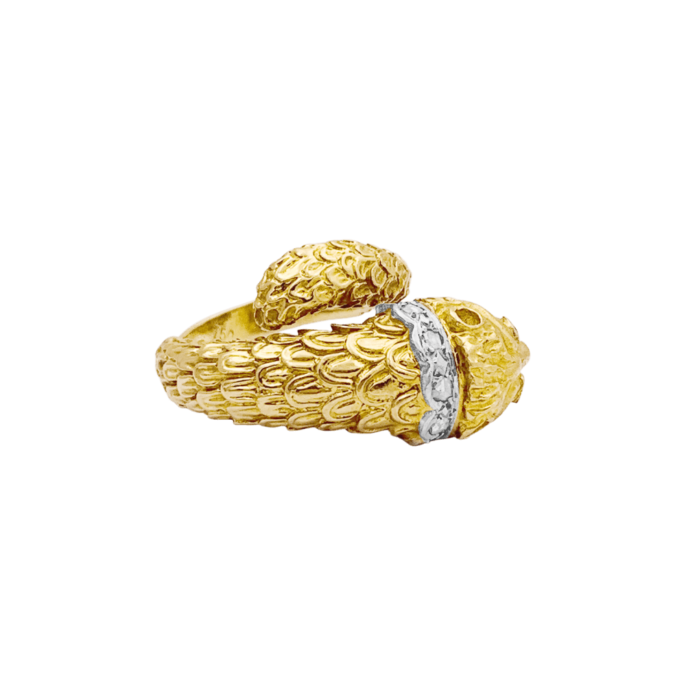 Bague LALAOUNIS "Animal Head" en or jaune, or blanc, rubis et diamants - Castafiore