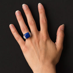 Bague lapis lazuli cristal de roche et diamants - Castafiore
