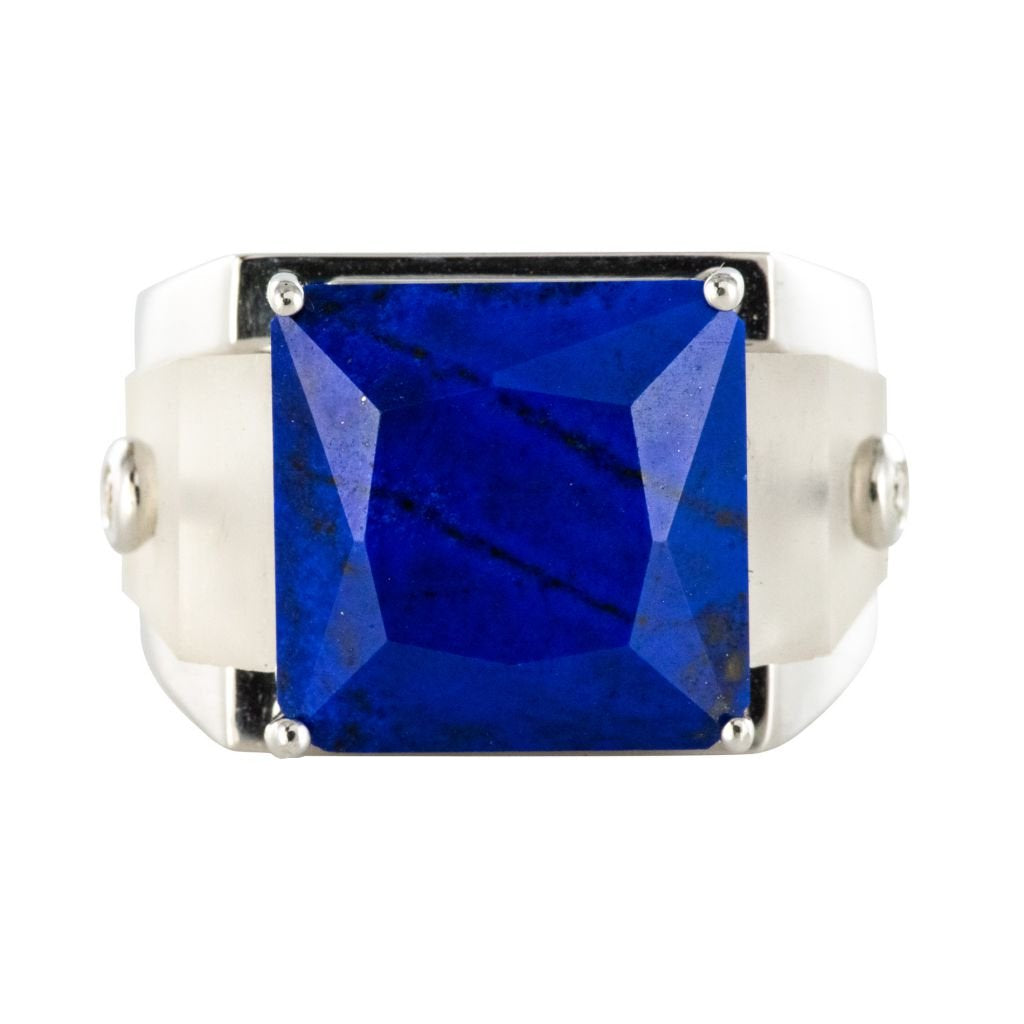 Bague lapis lazuli cristal de roche et diamants - Castafiore