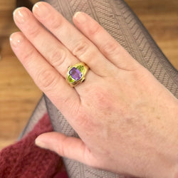 Bague "Lilas" en or jaune améthyste et péridots - Castafiore