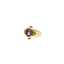 Bague "Lilas" en or jaune améthyste et péridots - Castafiore