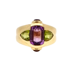 Bague Lilas en or jaune et améthyste et péridots - Castafiore