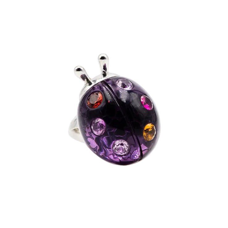 Bague LORENZ BÄUMER "Coccinelle" en or blanc, améthyste, citrine et saphirs - Castafiore