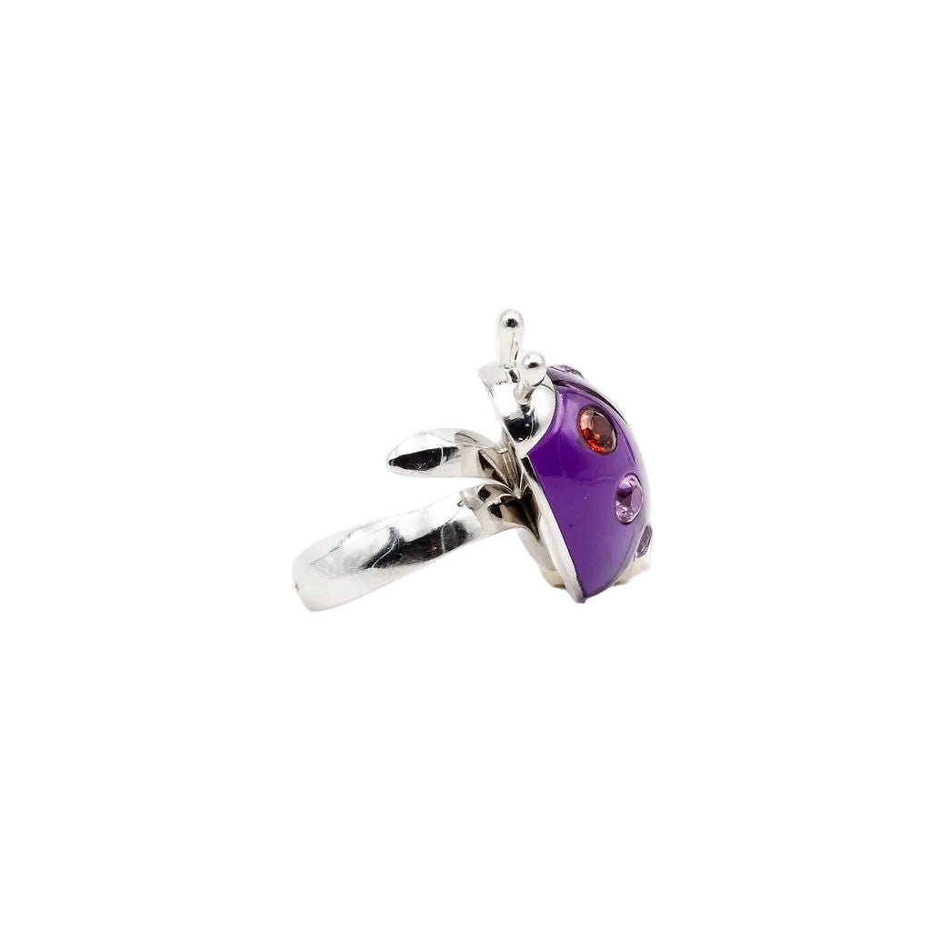Bague LORENZ BÄUMER Coccinelle en or blanc, améthyste, citrine et saphirs