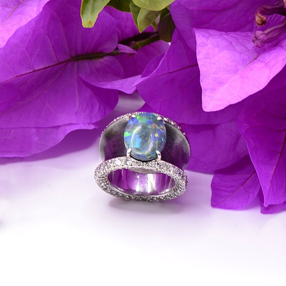 Bague Lorenz Baümer en argent, platine et opale - Castafiore