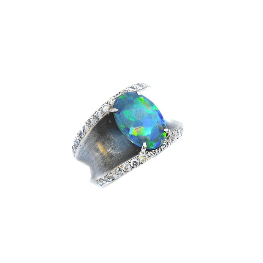 Bague Lorenz Baümer en argent, platine et opale - Castafiore