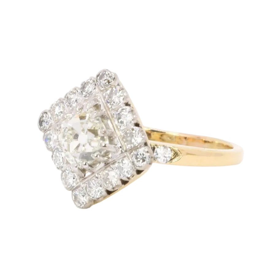 Bague losange en or jaune et platine avec diamant - Castafiore