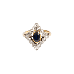 Bague Losange en or jaune, saphir et diamants - Castafiore