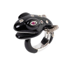 Bague LYDIA COURTEILLE "Grenouille" en or blanc, émail noir et diamants - Castafiore