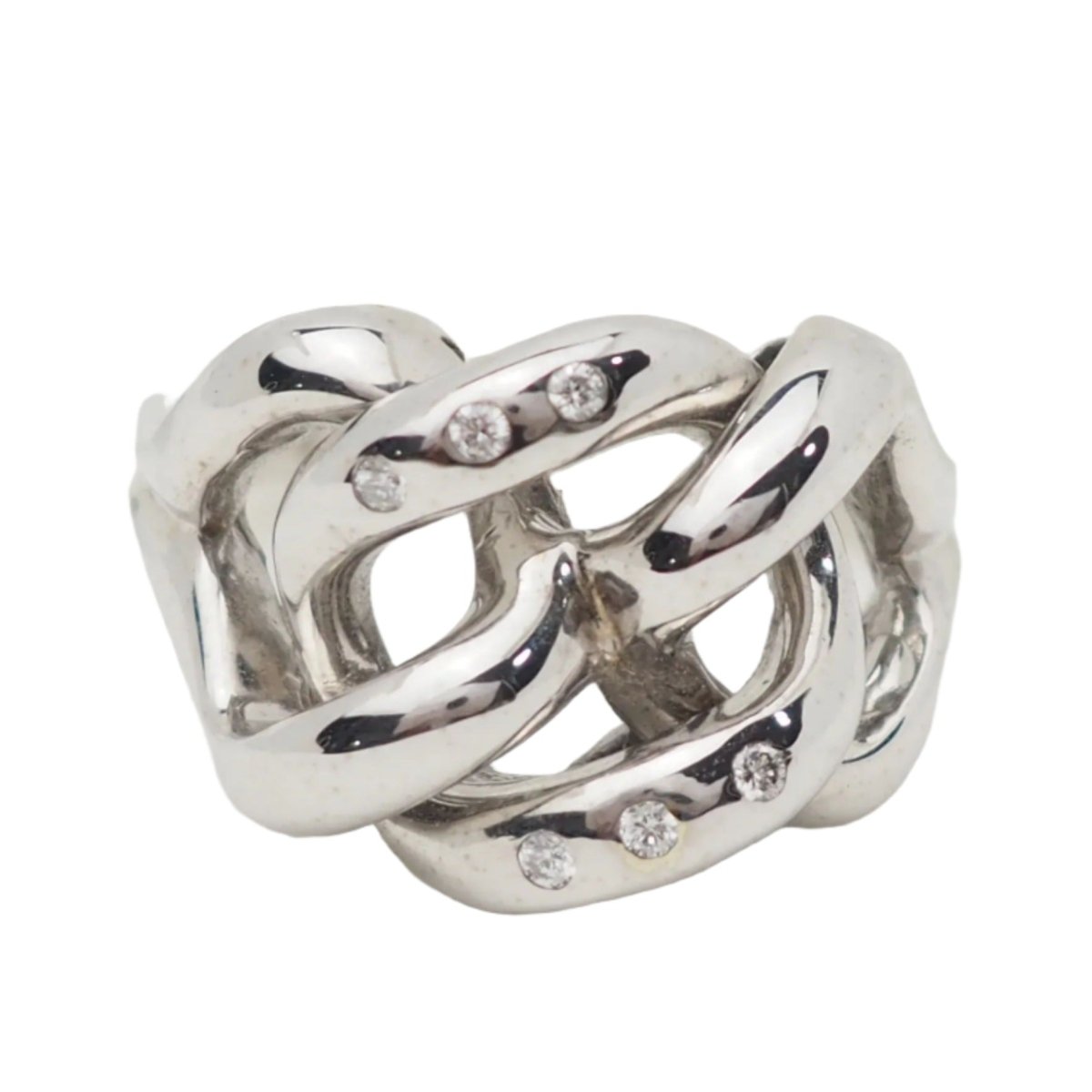 Bague maille gourmette en or blanc et diamants - Castafiore