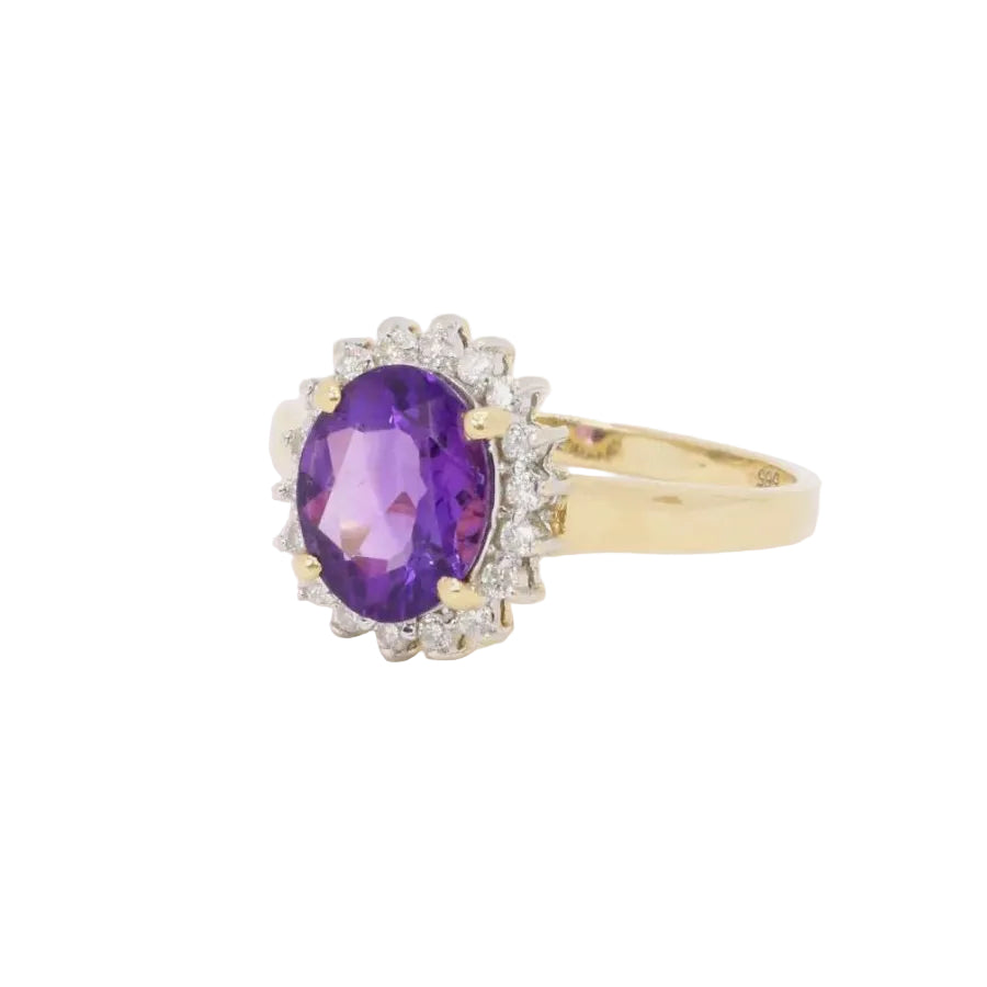 Bague marguerite améthyste ovale diamants - Castafiore