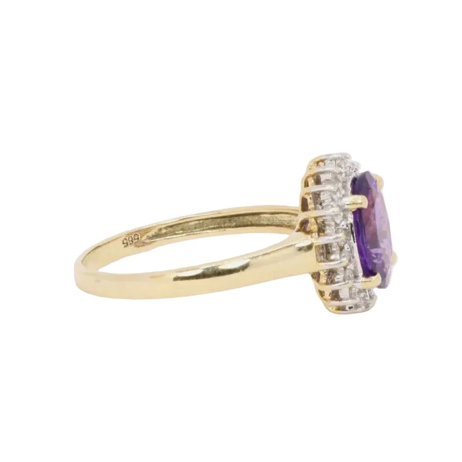 Bague marguerite améthyste ovale diamants - Castafiore