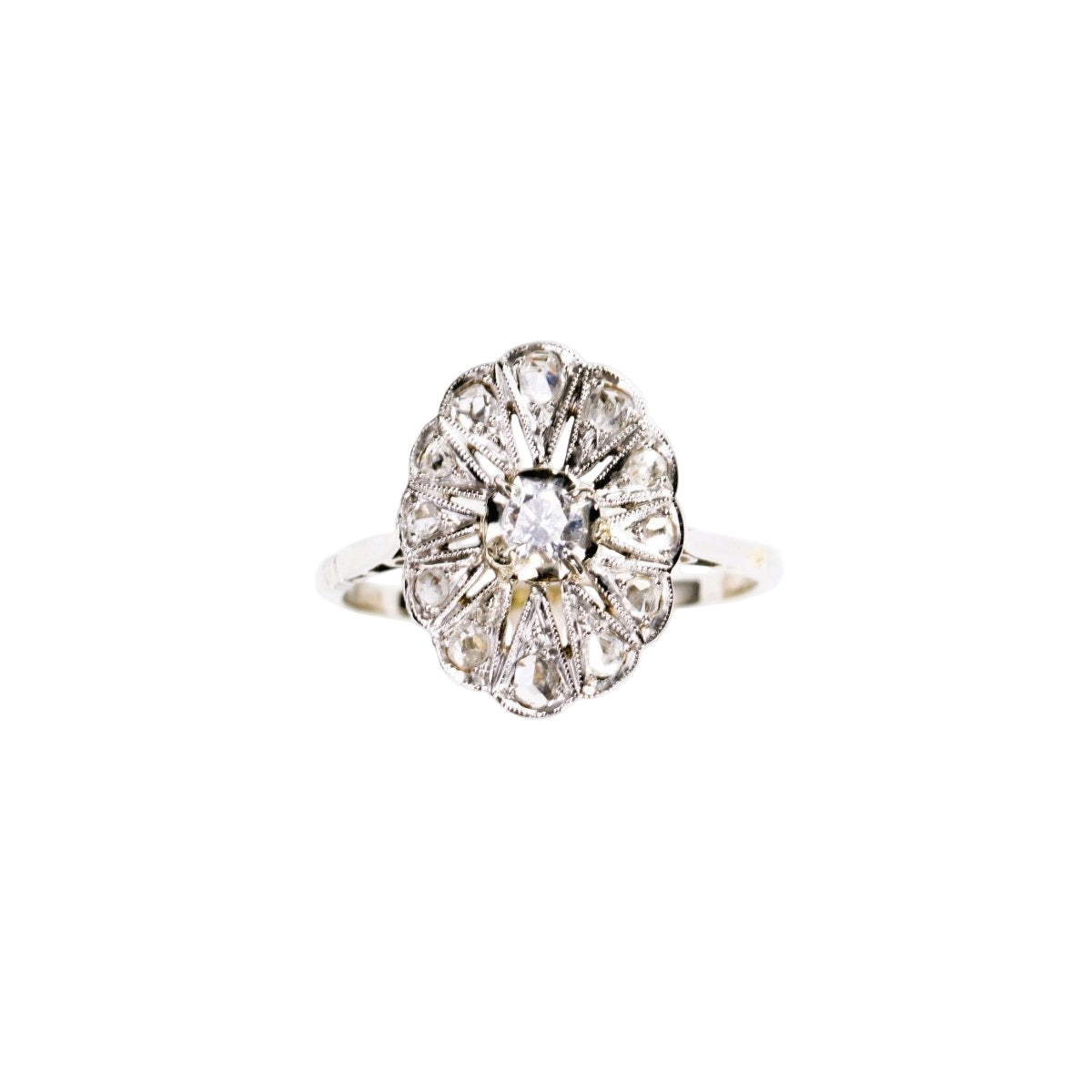 Bague marguerite ancienne diamants et or blanc - Castafiore