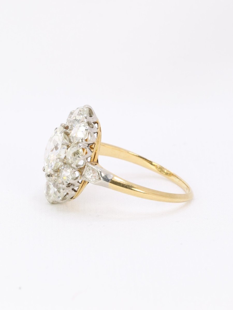 Bague marguerite ancienne diamants taille ancienne 3 carats - Castafiore