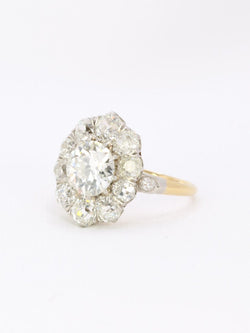 Bague marguerite ancienne diamants taille ancienne 3 carats - Castafiore