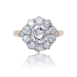 Bague marguerite ancienne en or jaune et platine avec diamants - Castafiore