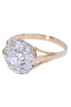 Bague Marguerite ancienne en or jaune, or blanc et diamants - Castafiore