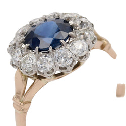 Bague marguerite ancienne en or rose et platine avec saphir et diamants - Castafiore