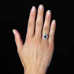 Bague marguerite ancienne en or rose et platine avec saphir et diamants - Castafiore